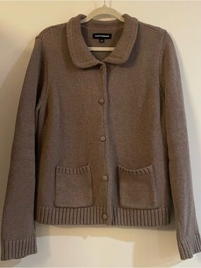 Lucky Brand Taupe Ribbed Collar Knit Cardigan